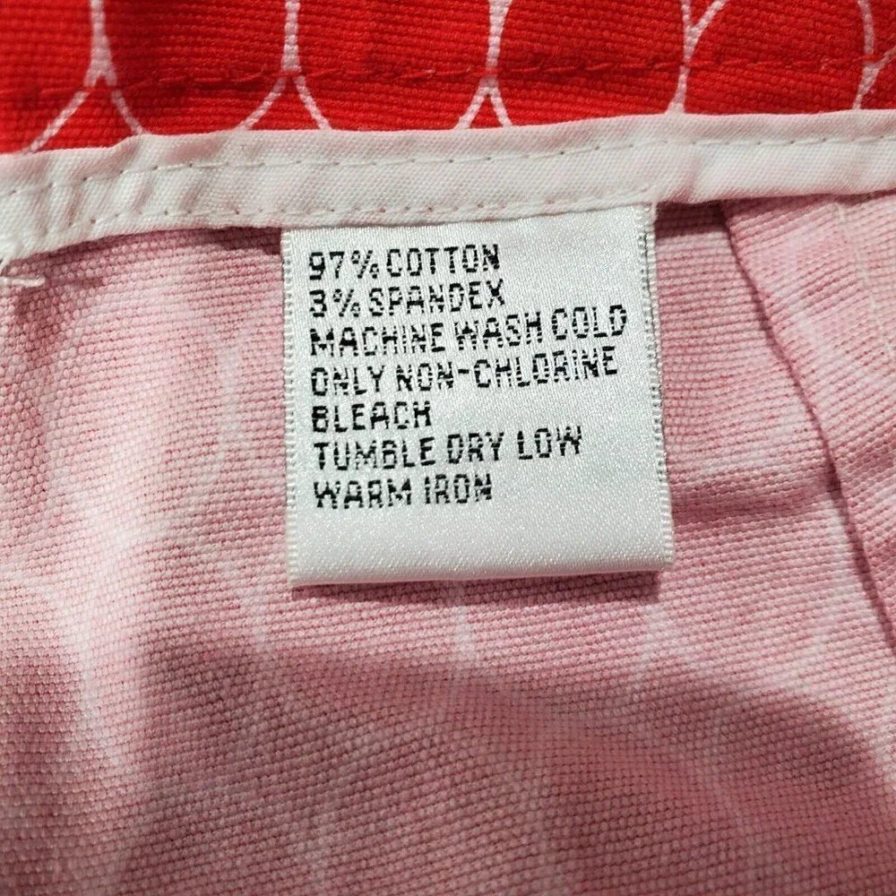 Talbots Women Cropped Red White Circle Pants Pockets Capri Slit Ankle Stretch 8